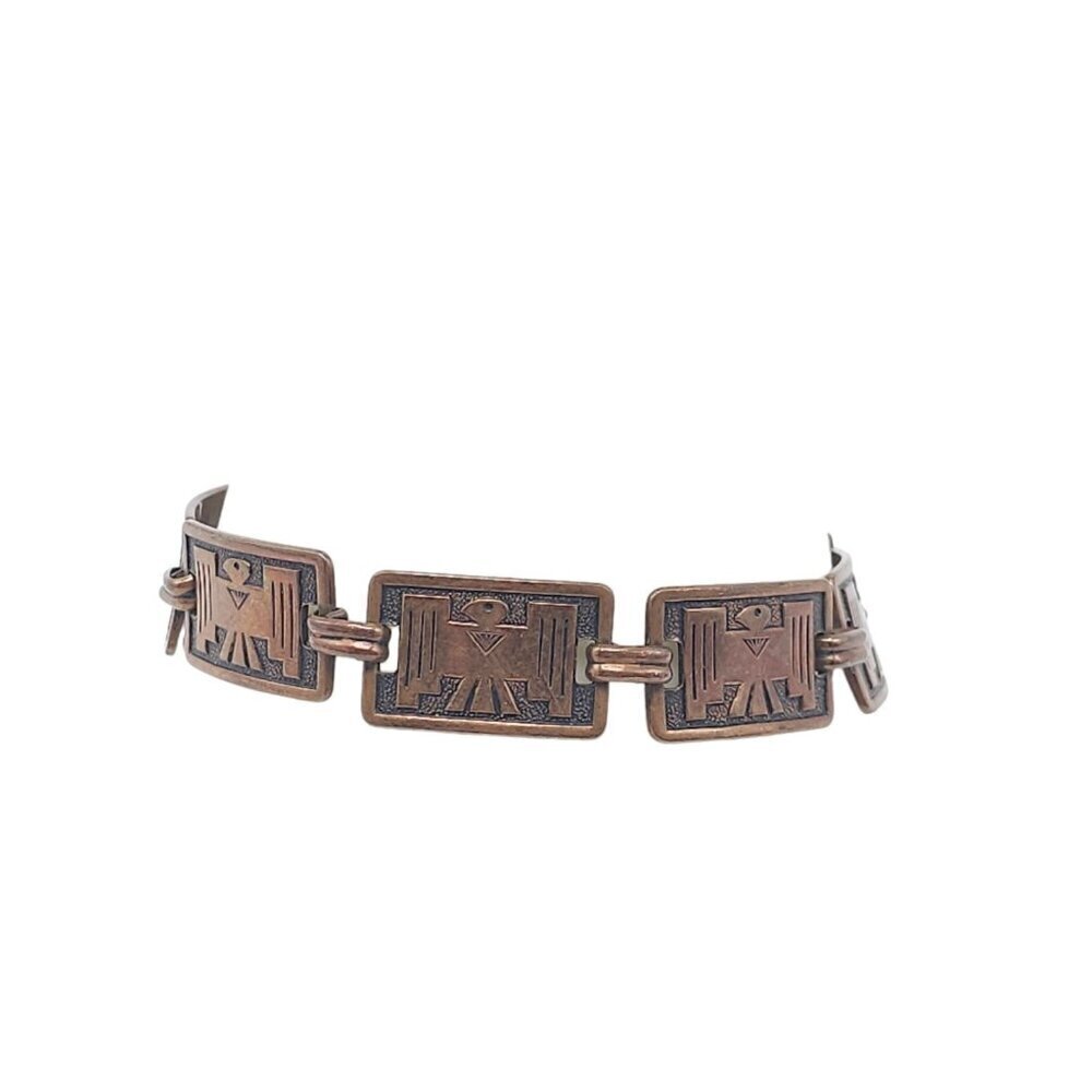 Vintage Signed COPPER Stamped THUNDERBIRD on Link ?" Hinged Bracelet
